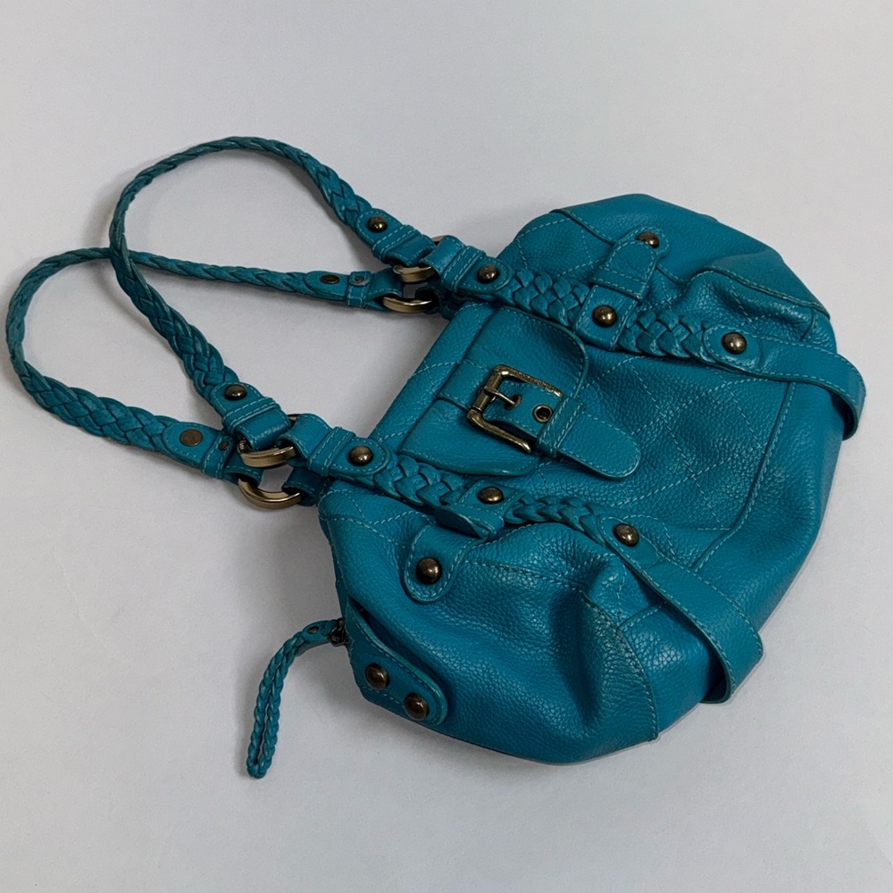Vintage Isabella Fiore Turquoise Braided Leather Large Shoulder Bag